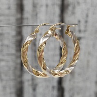 14K TriColor Twisty Design Hoop Earrings