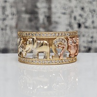 14K TriColor CZ Lucky Symbol Ring