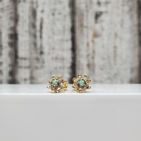 14K Emeralds Flower Design Stud Earrings