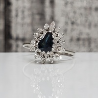 14K Pear Sapphire + Diamond Ring