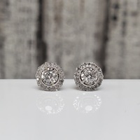 10K Halo Stud Diamond Earrings w/ Friction Backs