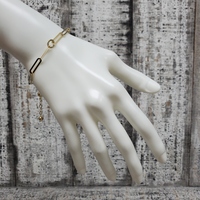 14K Paperclip Bracelet w/ Clear Beads