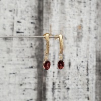 10K Oval Garnet Stone + Diamond Earrings