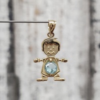14K Little Boy Pendant w/ Blue Stone