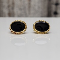 14K Black Stone Stud Earrings w/ Friction Backs