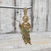 14K St. Jude / San Judas Green + White CZ Religious Pendant