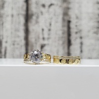 14K CZ Screw Design Wedding Set Ring