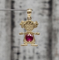 14K Little Girl Pendant w/ Synth Ruby Pendant