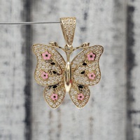 14K CZ Pink Inlay Butterfly Pendant