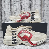 Gucci Rhyton Mouth-Print Leather Trainers Sz 8