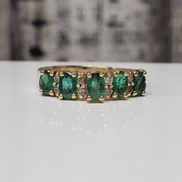 14K 5 Oval Emeralds + Diamond Ring