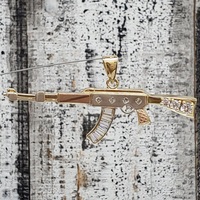 14K TriColor CZ Gun AK47 Style Rifle Pendant