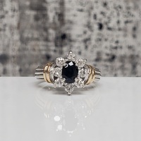 14K Colored Stone Diamond Ring 