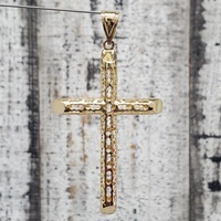 14K Cross Pendant With Cut Out Design Religious Pendant