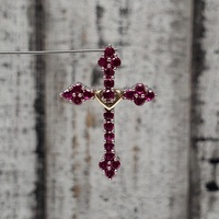 10K Synth Ruby Cross Religious Pendant 