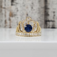 14K Crown Ring w/ White and Blue CZ