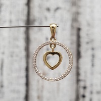 14K CZ Heart Circle Pendant