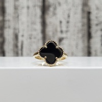 14K Black Stone Clover Shaped Ring