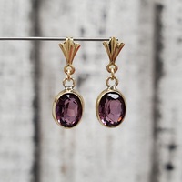 10K Pink Oval Stones Dangle Earrings w/ Friction Backs