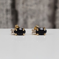 14K Black Oval Stones + Diamond Earrings