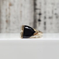 14K Triangular Black Stone Ring