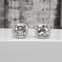 14K Diamond Halo w/ Light Blue Stones Earrings w/ Friction Backs