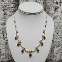 14K Oval Emeralds Butterfly Design + Diamond Necklace