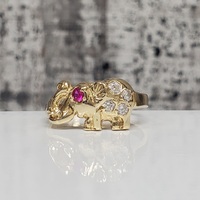 14K CZ Synth Ruby Elephant Ring 
