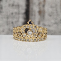 14K Crown Design Ring w/ CZ + Blue Stone 