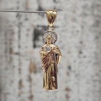 14K TriColor St. Jude / San Judas CZ Religious Pendant 