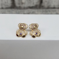 14K Teddy Bear Multi Colored CZ Stud Earrings