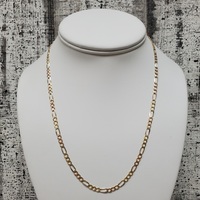14K TriColor Solid Diamond Cut Figaro Link Necklace 