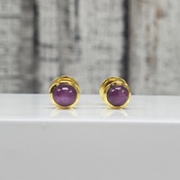 18K Cabachon Ruby Stud Earrings w/ Friction Backs 