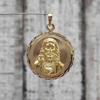 14K Double Sided Jesus / Virgin Mary / Guadalupe Religious Circle Pendant