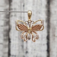 14K TriColor Butterfly CZ Pendant