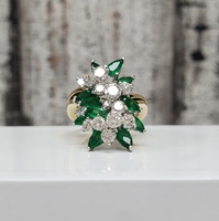 18K Pear Emeralds + Diamond Ring 