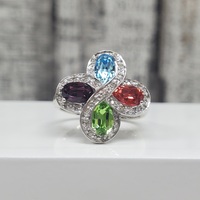 14K Multi Colored Stones + Diamond Ring