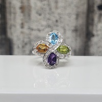 14K Multi Colored Stones + Diamond Ring 