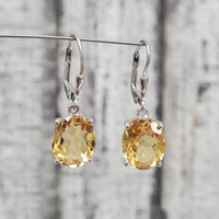 925 CZ + Yellow Oval Stone Dangle Earrings