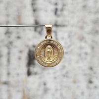 14K TriColor CZ Virgin Mary / Guadalupe Religious Pendant 