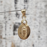 14K Virgin Mary / Guadalupe Religious Oval CZ Pendant 