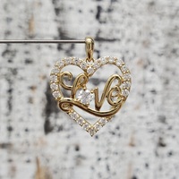 10K "Love" Heart Shaped CZ Pendant