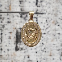 14K TriColor Baptism / Bautismo Religious CZ Oval Pendant