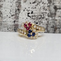 18K Rubies and Sapphires Flower Design Ring
