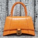 Balenciaga Orange Women's Hourglass Small Handbag Crocodile Embossed 