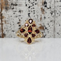 10K Multi Shaped Garnets Diamond Ring