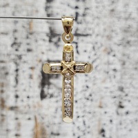 14K CZ Cross Religious Pendant