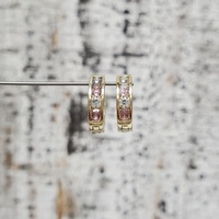 14K Pink + Clear CZ Hoop Earrings 